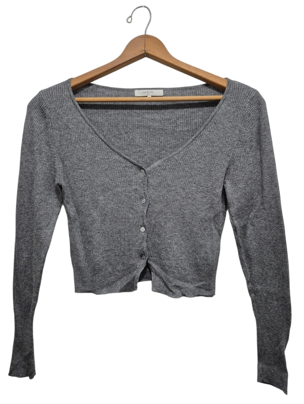 Almina Concept Ribbed Cropped Cardigan Deep V-neck Silk-blend SIZE SMALL